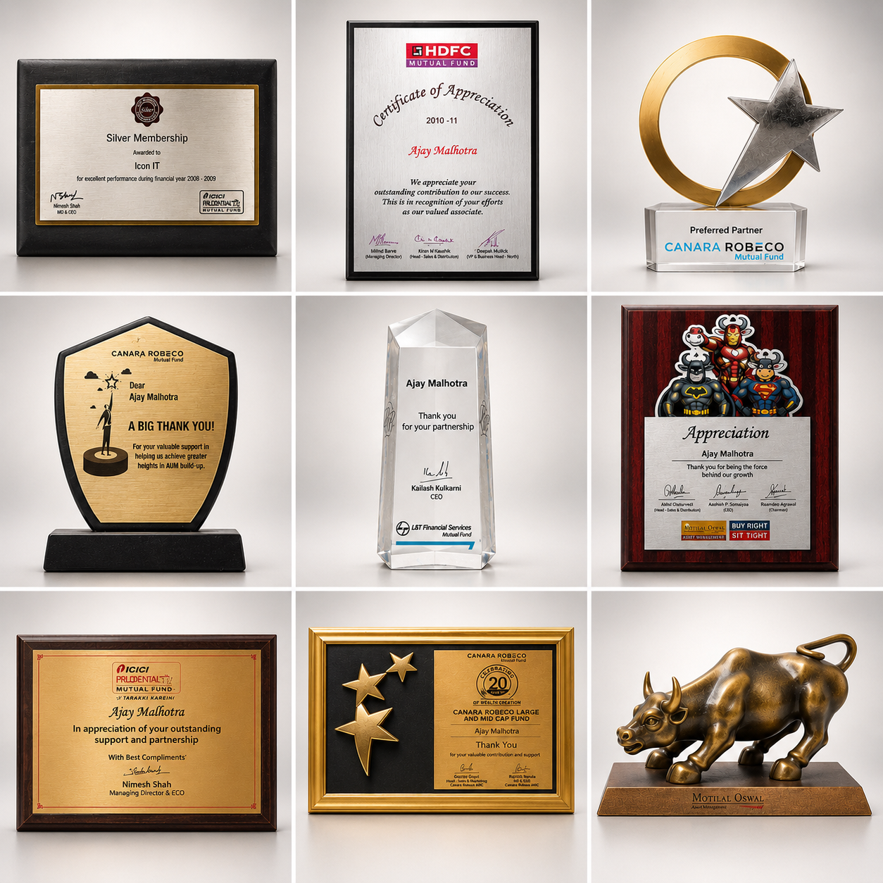 Awards and recognition from ICICI Prudential, HDFC Mutual Fund, Canara Robeco, L&T Financial Services, Motilal Oswal and more